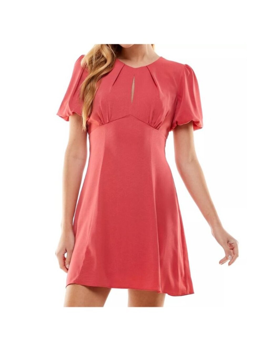 NWT City Studios Womens Coral Pink Puff Sleeve Tie Open-Back A-Line Dress Size 3